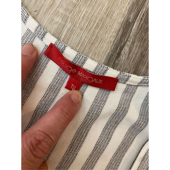 Rouge Margaux Gray and White Stripe Blouse, One Size - Picture 4 of 8